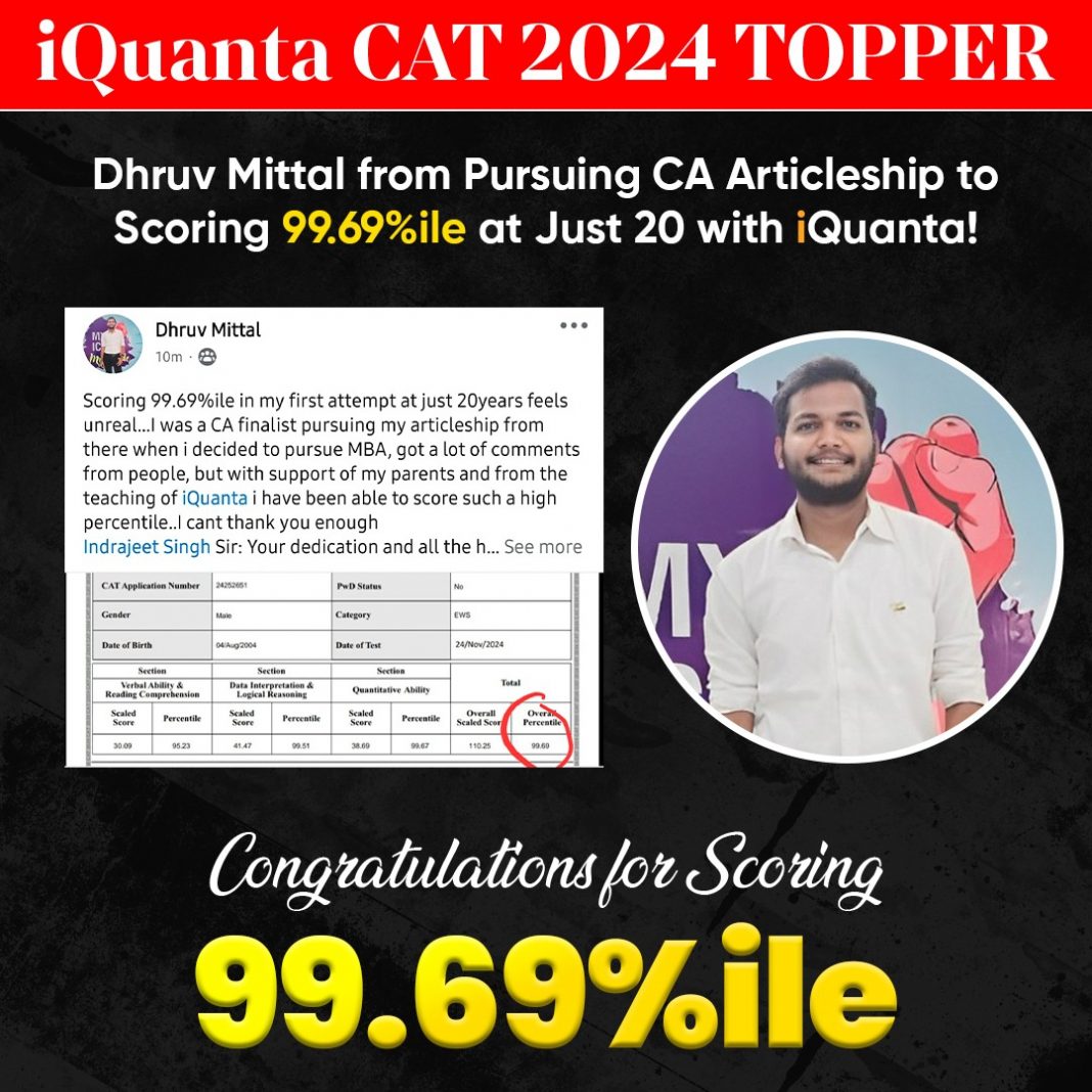 CAT 2024 Toppers Journey of Dhruv Mittal From iQuanta - 99.69 Percentiler