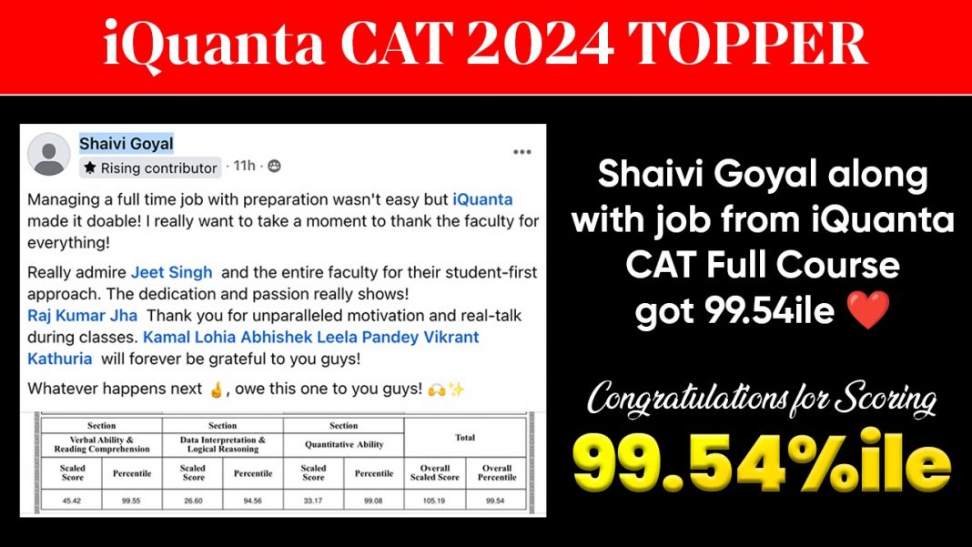 CAT 2024 Toppers Journey of Shaivi Goyal From iQuanta - 99.54 Percentiler