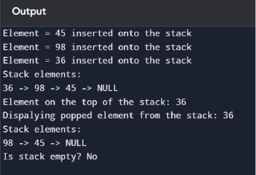 implementation of stack in c using Linked list